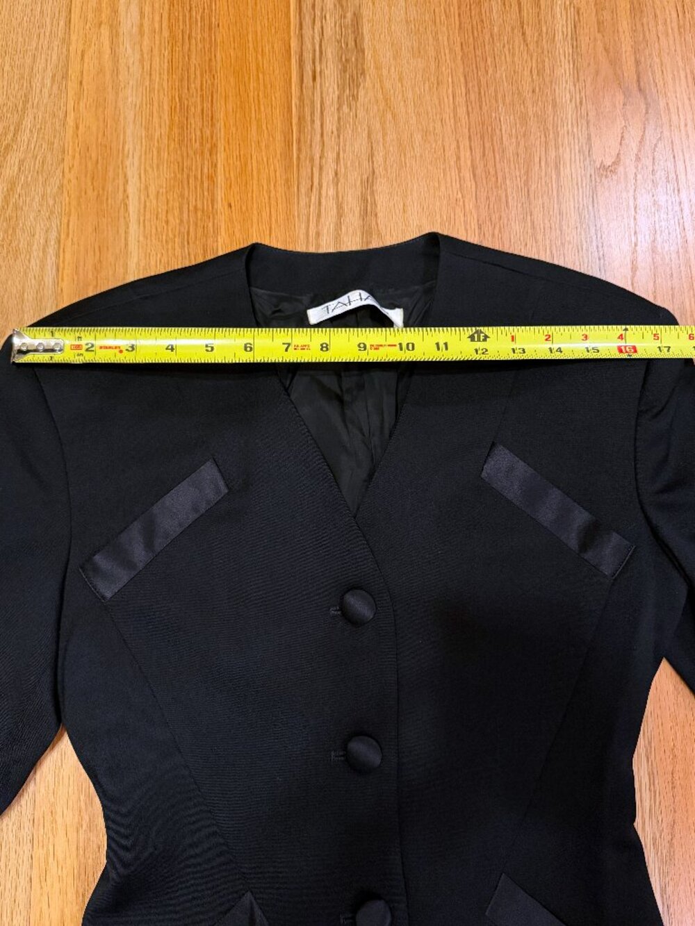 Elie Tahari Black Wool Silk Tuxedo Blazer V-Neck Collarless US 6 Made in USA - Picture 5 of 11